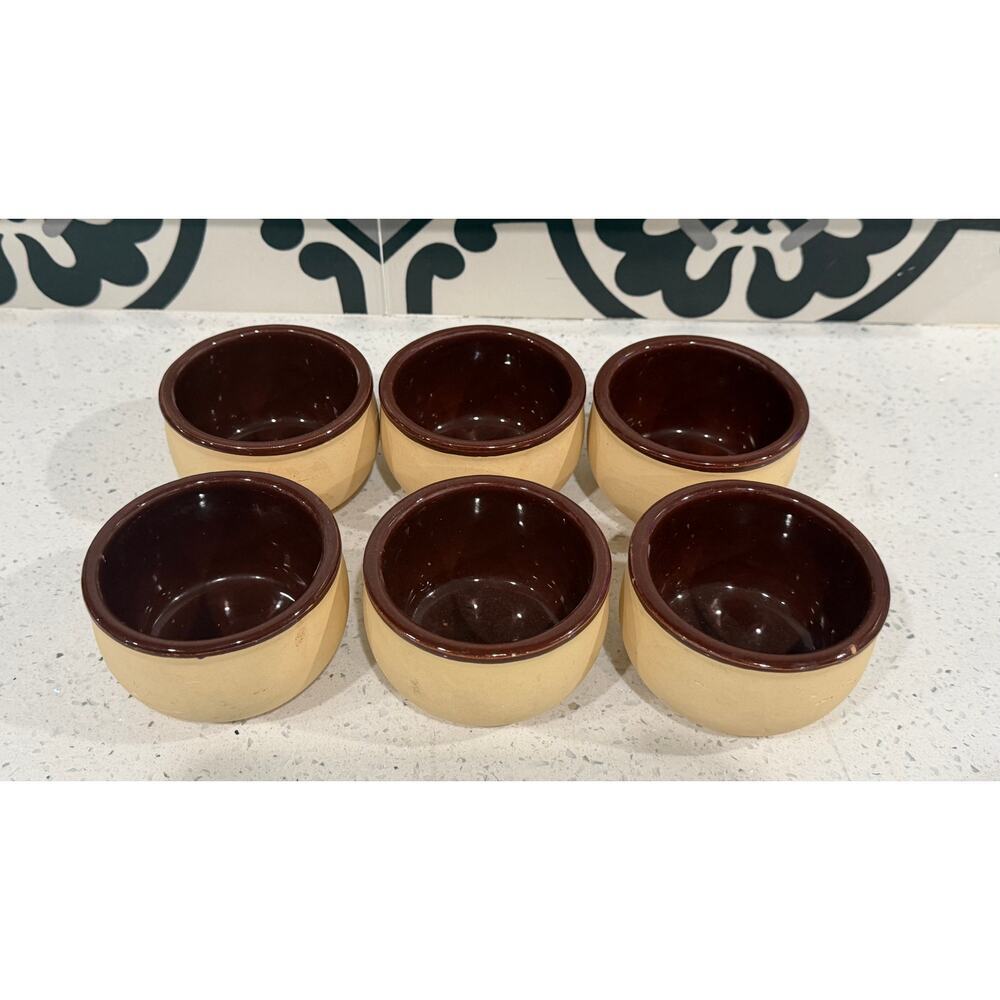 Vintage Set of 6 Watt Small Stoneware Bean Cup / Custard Bowl 75 USA - Picture 2 of 5